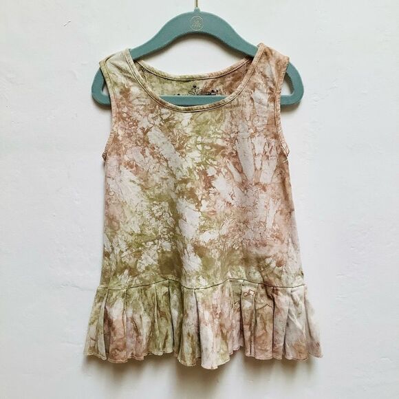 COTTON DRESS TIR DYE GIRLS SLEEVELESS 4/5  CREAM GREEN TAN - Picture 1 of 6